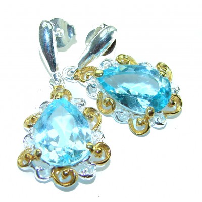 Serenity 12.5 carat Swiss Blue Topaz .925 Sterling Silver handmade earrings