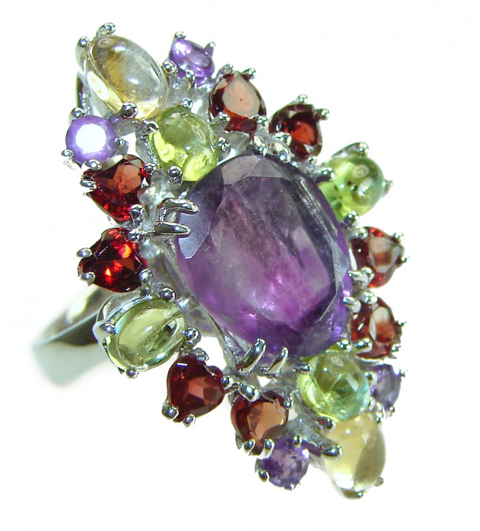 Fnacy design 20.8 carat Amethyst .925 Sterling Silver Handcrafted Ring size 6 1/2