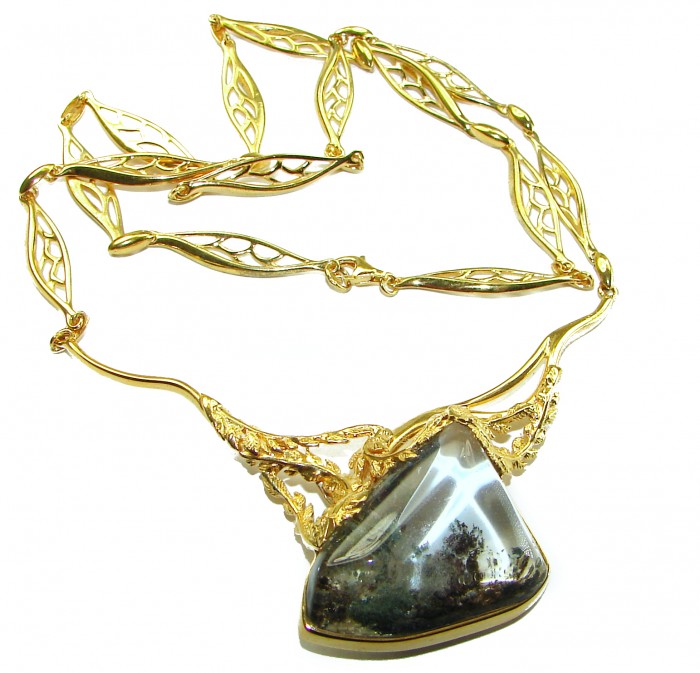 Back to Nature genuine 22.5 carat Phantom Quartz 14K Gold over .925 Sterling Silver brilliantly handcrafted necklace