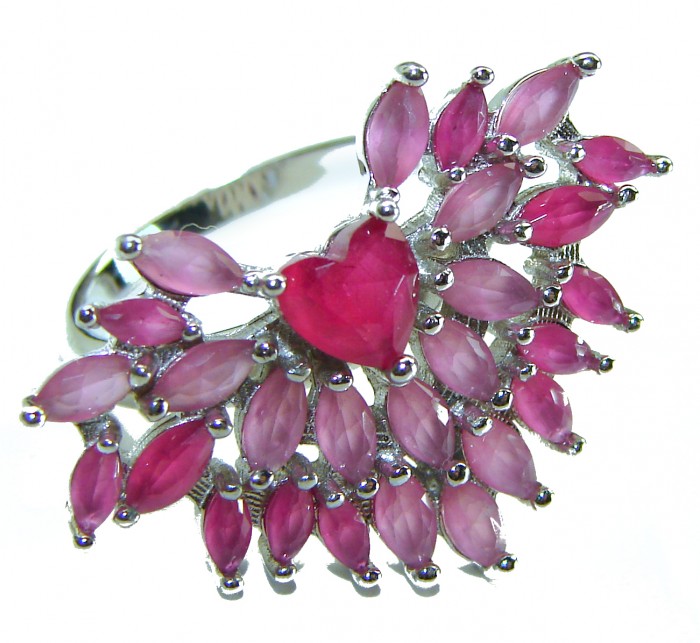 Angel's Heart 11.2 carat natural Ruby .925 Sterling Silver handmade Ring size 8 1/4