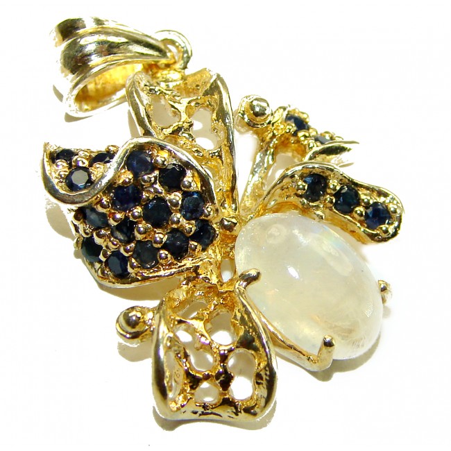 Genuine Rainbow Moonstone 14k Gold over .925 Sterling Silver handcrafted pendant