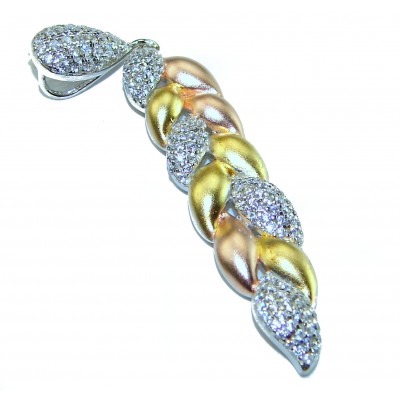 White Topaz 3 tones .925 Sterling Silver handcrafted Pendant