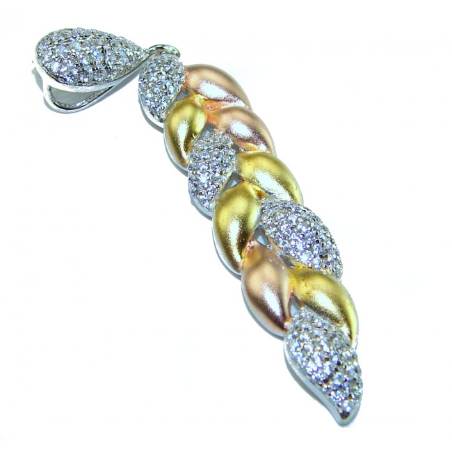 White Topaz 3 tones .925 Sterling Silver handcrafted Pendant