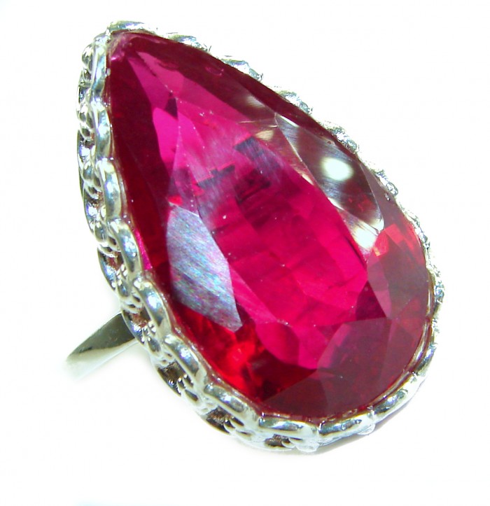 Red Brilliance 44.5 carat Red Topaz .925 Silver handcrafted Large Cocktail Ring s. 8 1/2