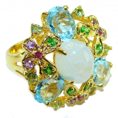 Moonlight Authentic Fire Moonstone 14k Gold over .925 Sterling Silver handmade ring s. 8