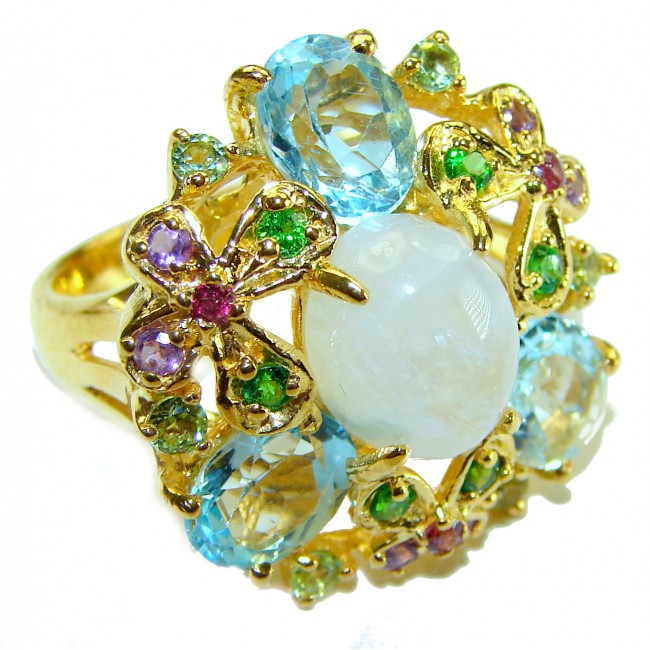 Moonlight Authentic Fire Moonstone 14k Gold over .925 Sterling Silver handmade ring s. 8