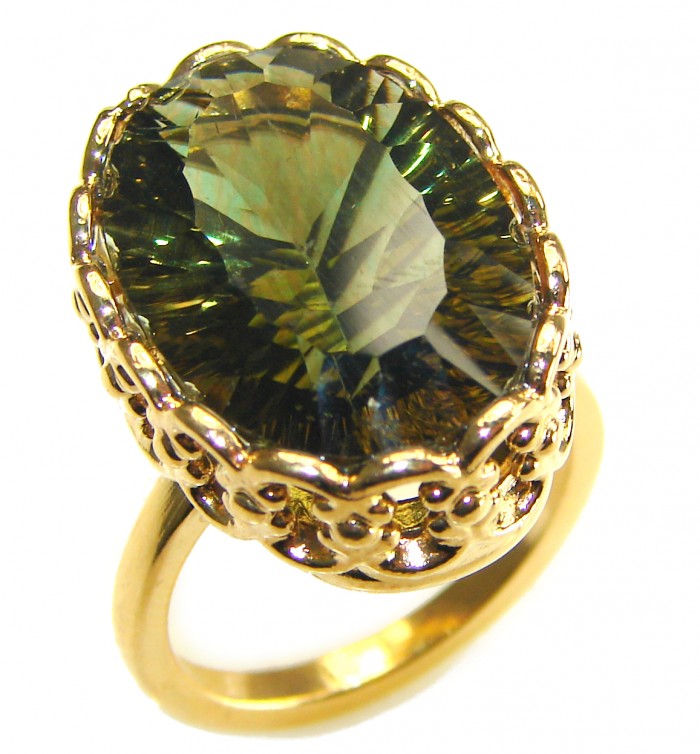 Timless Beauty 12.5 carat Helenite 14K Gold over .925 Sterling Silver handmade Ring s. 7 3/4