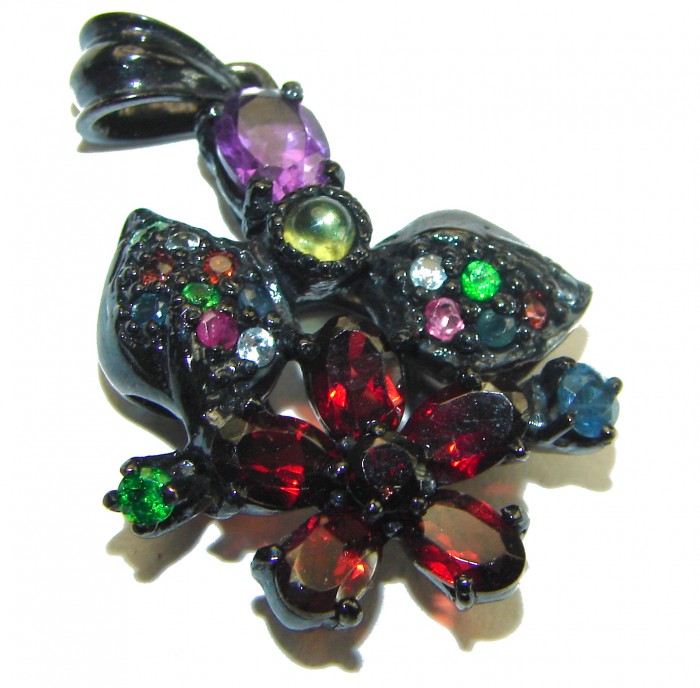 Carmen authentic 6.5 carat Garnet black rhodium over .925 Sterling Silver handcrafted pendant