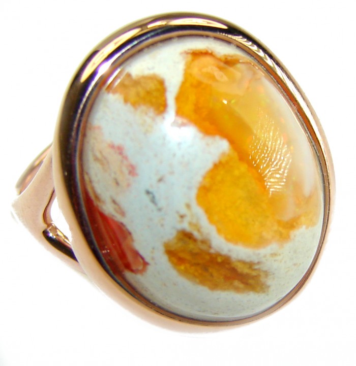 Sweet Carmel 12.4 carat Mexican Opal 14K Gold over .925 Sterling Silver handmade ring 6 1/4