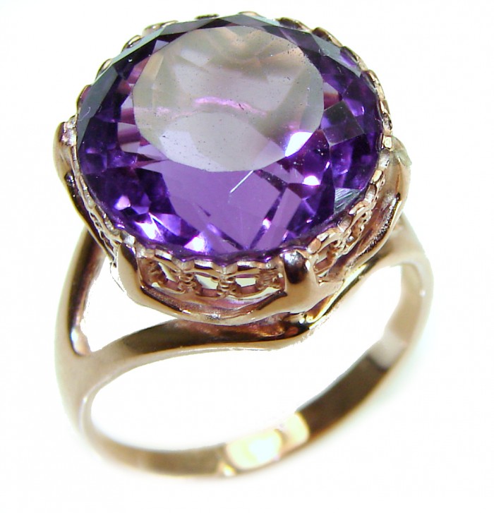 Purple Full Moon Amethyst 14K Rose Gold over .925 Sterling Silver Handcrafted Ring size 8