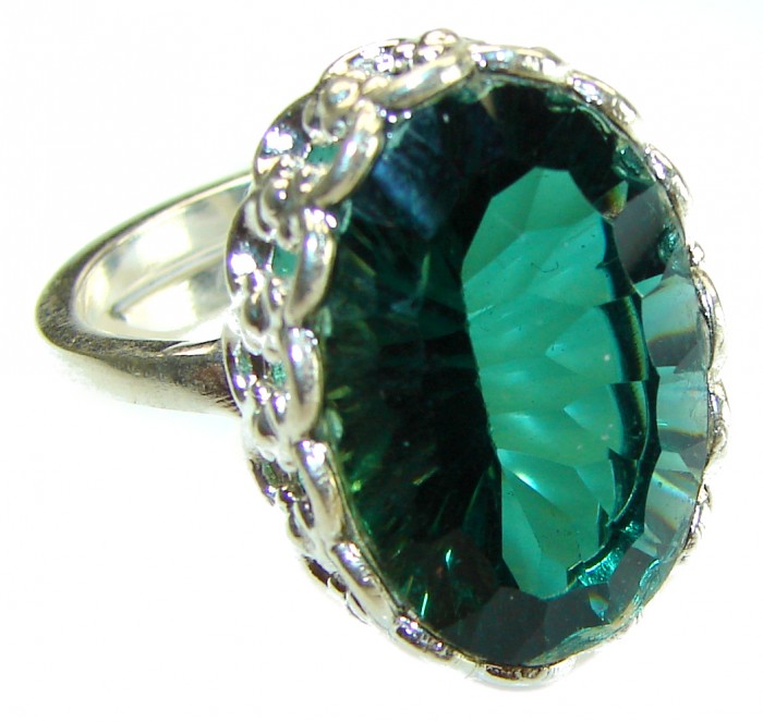 Timless Beauty 12.5 carat Helenite .925 Sterling Silver handmade Ring s. 7 adjustable