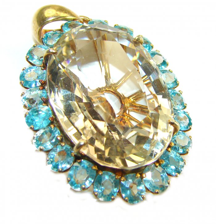 Luxurious 88.5 carat Fancy Smoky Topaz 14K Gold over .925 Sterling Silver handmade Large Pendant - video