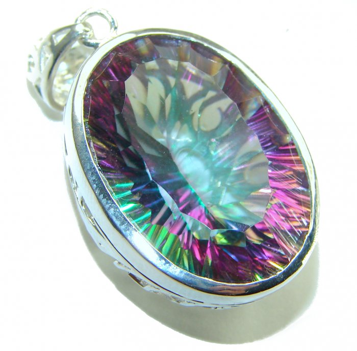 26.5 carat oval cut Mystic Topaz .925 Sterling Silver handcrafted Pendant - video