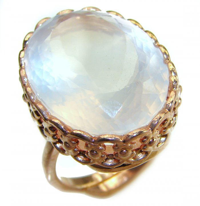 Oversized Authentic 34.5 carat Brazilian Rose Quartz 14k Gold over .925 Sterling Silver incredible Ring size 8 adjustable - video