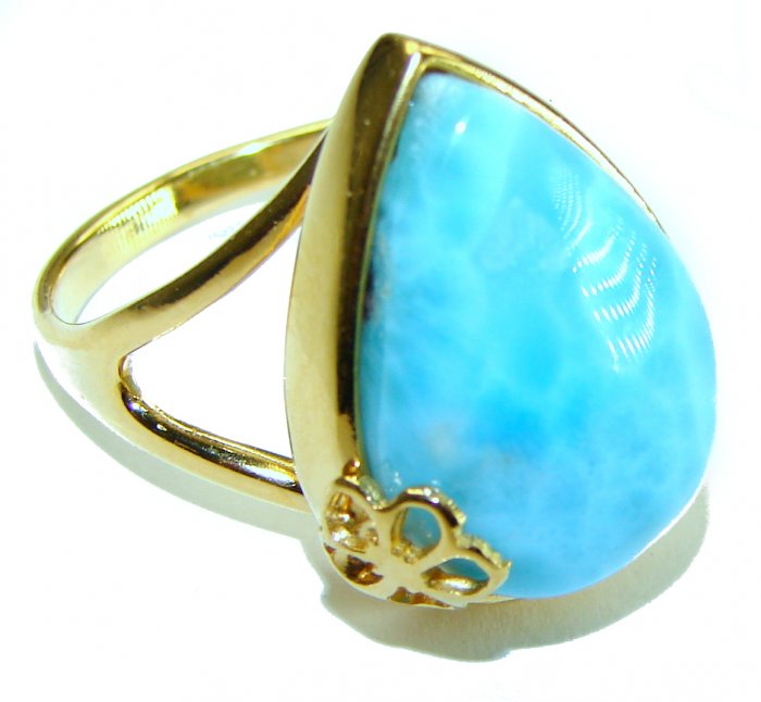 Precious authentic Larimar 18K Gold over .925 Sterling Silver handmade ring size 9 1/4 - video