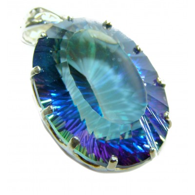 48.2 carat oval cut Mystic Aurora Topaz .925 Sterling Silver handcrafted Pendant