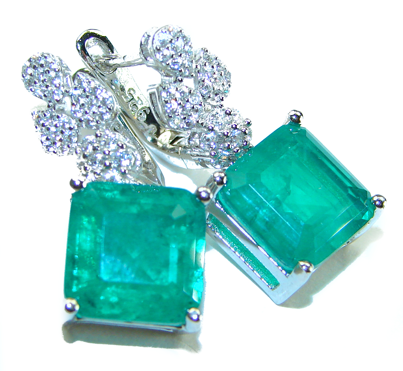 Gabriella Luxurious SQUARE CUT 10.6 carat Emerald .925 Sterling Silver handcrafted earrings