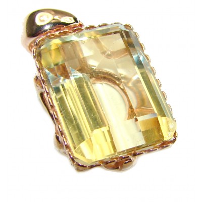 Emerald cut 10.3 carat Lemon Quartz 14K Gold over .925 Sterling Silver handcrafted pendant