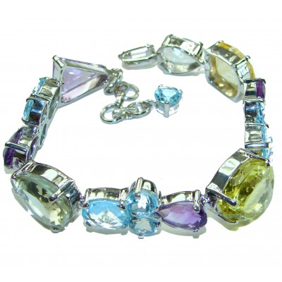 Striking Beauty Natural 128.5 carat Multigem .925 Sterling Silver handcrafted Statement Bracelet