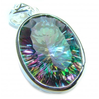 Spectacular 48.2 carat oval cut Mystic Aurora Topaz .925 Sterling Silver handcrafted Pendant