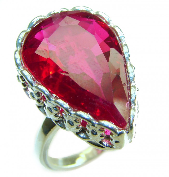 Red Brilliance 24.5 carat Red Topaz .925 Silver handcrafted Large Cocktail Ring s. 7 1/2
