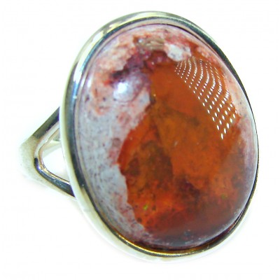 Bonfire Night best quality 15.5 carat Mexican Opal .925 Sterling Silver handmade ring 8 1/4