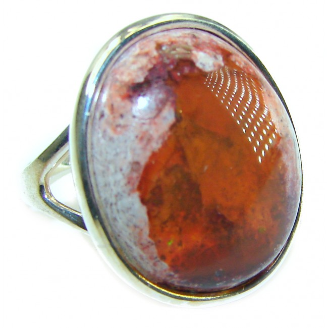 Bonfire Night best quality 15.5 carat Mexican Opal .925 Sterling Silver handmade ring 8 1/4