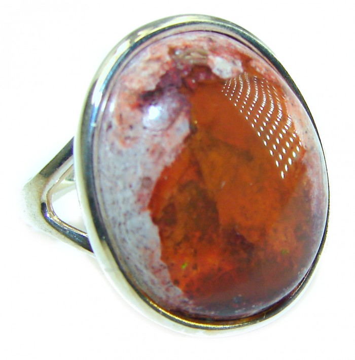 Bonfire Night best quality 15.5 carat Mexican Opal .925 Sterling Silver handmade ring 8 1/4
