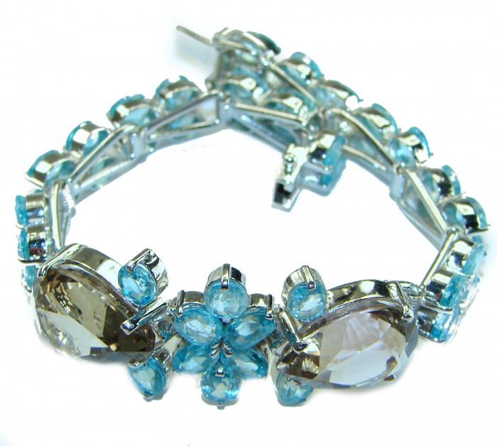 Giovanna 24.5 carat Champagne Smoky Topaz .925 Sterling Silver Oversized Statement Bracelet