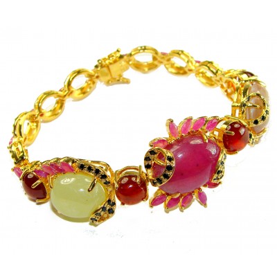 Isabella - Beauty of Nature natural 65.5 carat Ruby Green Tourmaline 18K Gold over .925 Sterling Silver handmade Statemen Bracelet