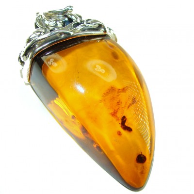 33.5 grams Large King of the Sea Golden Baltic Amber .925 Sterling Silver handmade Pendant