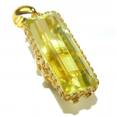 12.3 carat Lemon Quartz 14K Gold over .925 Sterling Silver handcrafted pendant