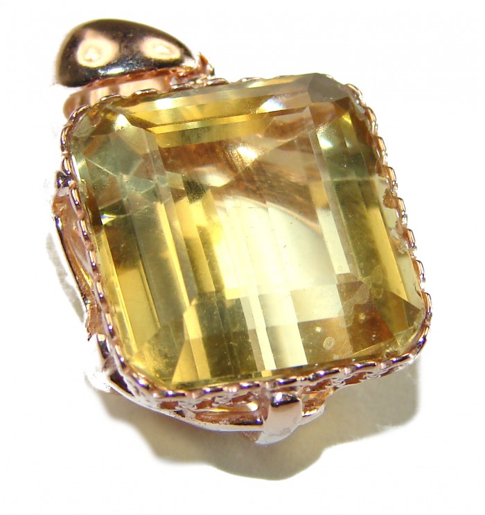 Emerald cut 10.3 carat Lemon Quartz 14K Gold over .925 Sterling Silver handcrafted pendant