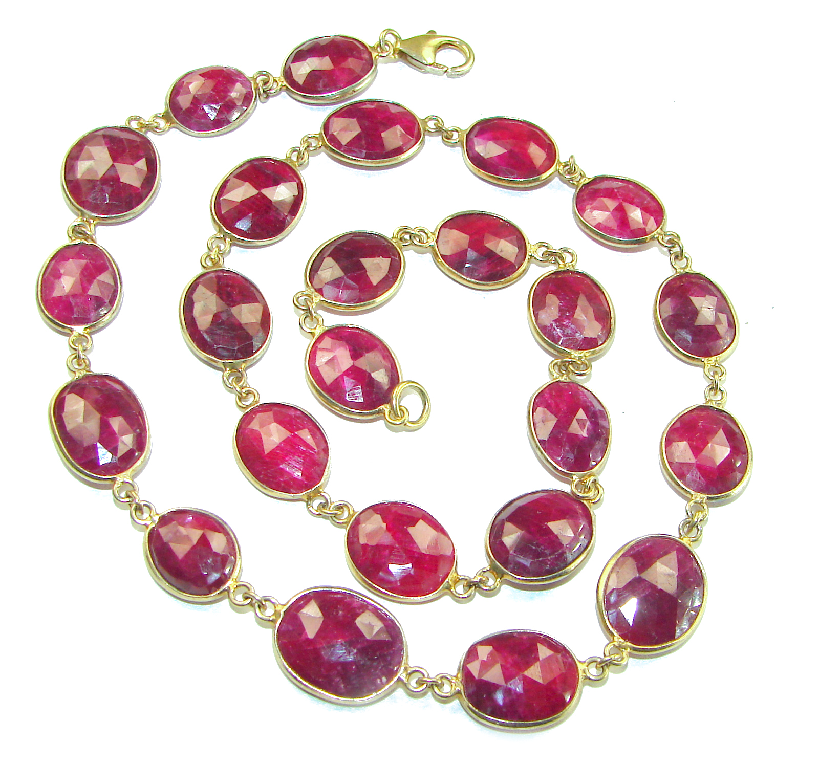 Red Rose authentic 55.8 carat Red Ruby 14K Gold over .925 Sterling Silver handcrafted Station necklace