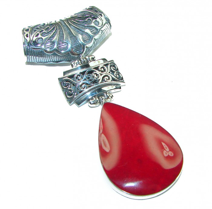 Bright Energy Authentic Coral .925 Sterling Silver Bali handmade pendant