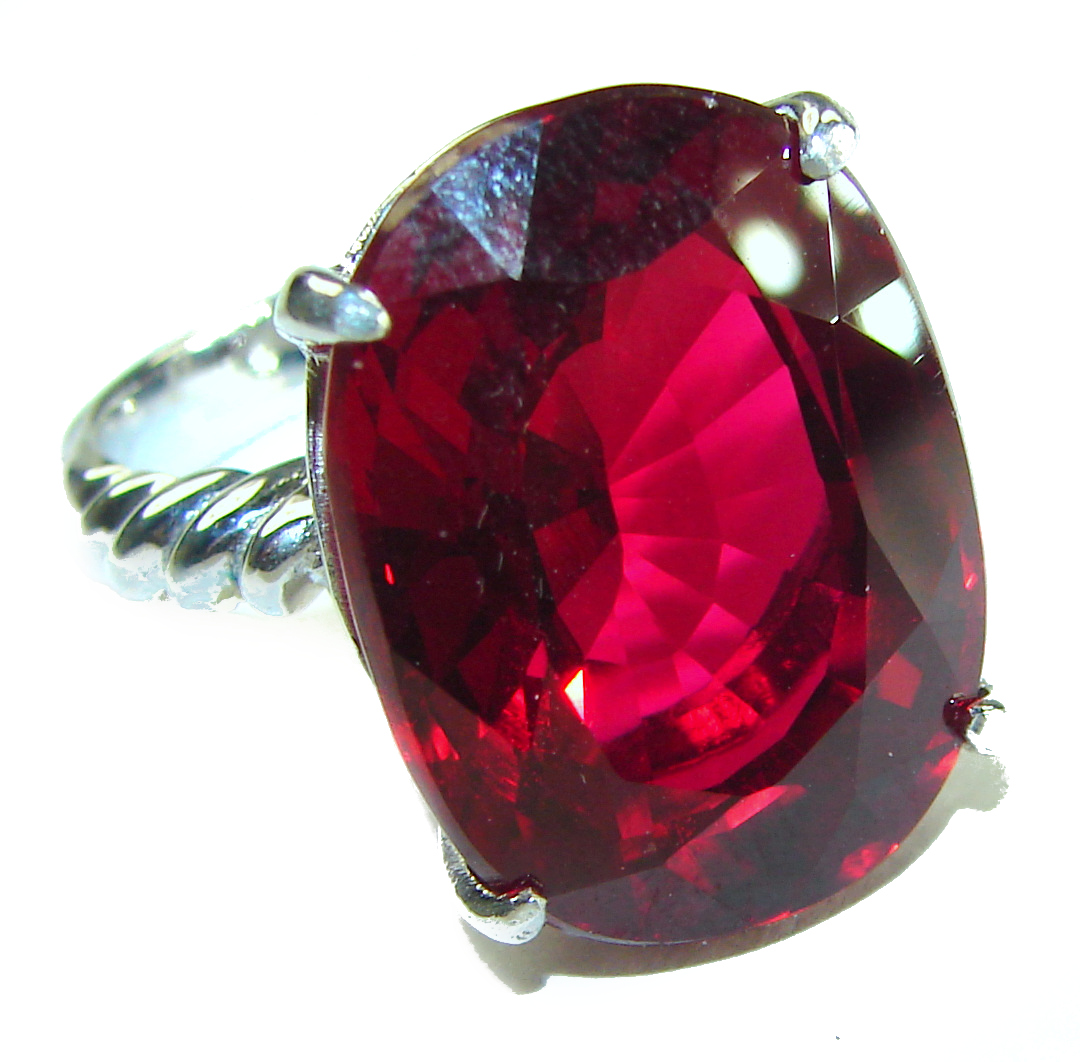 Red Passion 17.5 carat Red Topaz .925 Silver handcrafted Cocktail Ring s. 8