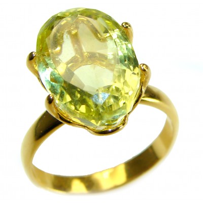 10.8 carat Genuine Lemon Quartz 14K Gold over .925 Sterling Silver handcrafted ring size 9