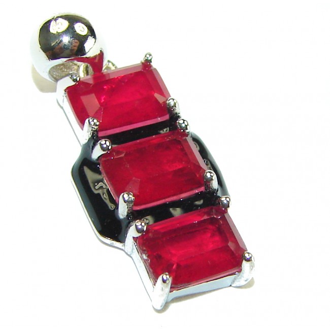 Art Deco Ruby black enamel .925 Sterling Silver handmade Pendant