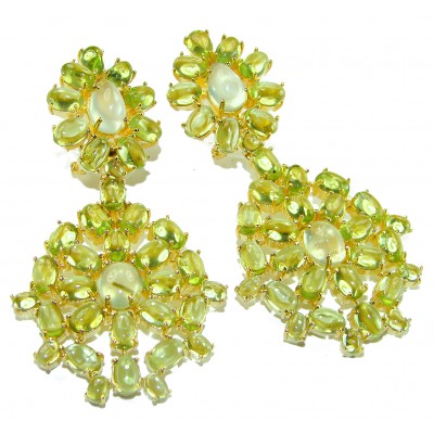 Alessia authentic 41.9 carat Prehnite Peridot 18K Gold over .925 Sterling Silver handmade Large Statement earrings