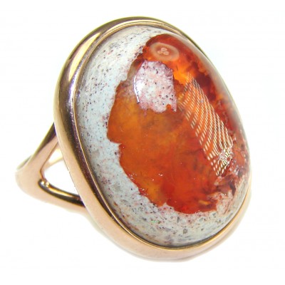 Bonfire Night best quality 12.5 carat Mexican Opal 14K Rose Gold over .925 Sterling Silver handmade ring 8