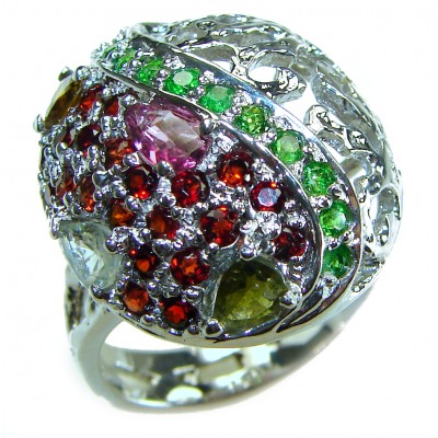 Precious authentic 7.5 carat Pink- Green Watermelon Tourmaline .925 Sterling Silver Handcrafted Ring size 8