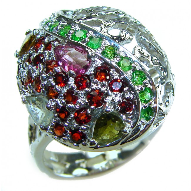 Precious authentic 7.5 carat Pink- Green Watermelon Tourmaline .925 Sterling Silver Handcrafted Ring size 8