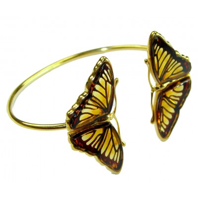 Golden Butterfly Genuine Baltic Amber 14K Gold over .925 Sterling Silver handamde Bracelet