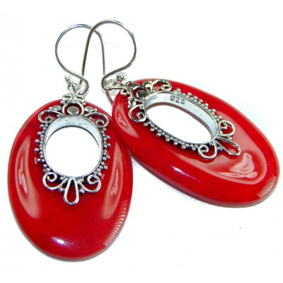 Genuine Red Fossilized Coral .925 Sterling Silver handmade earrings