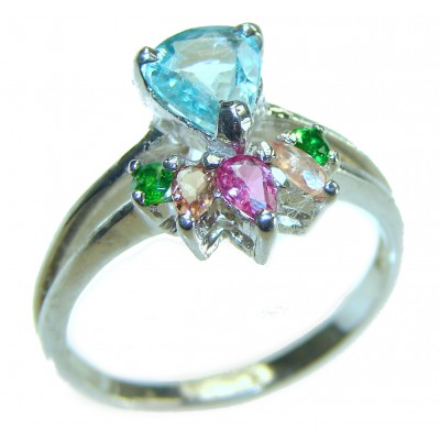 Splendid 1.5 carat Aquamarine .925 Sterling Silver Handcrafted Ring size 7 1/4