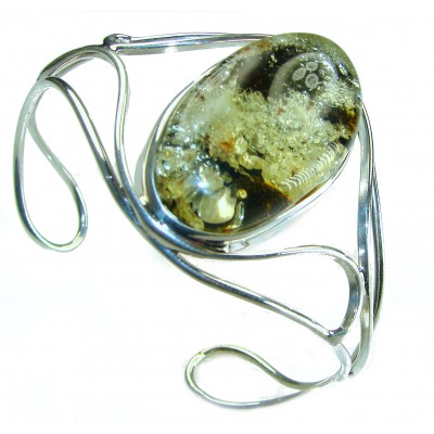 Modern Design Genuine 27.8 carat Baltic Amber .925 Sterling Silver handcrafted Bracelet / Cuff