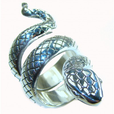 Large Boa Snake .925 Sterling Silver handcrafted Statement Ring size 7 1/2
