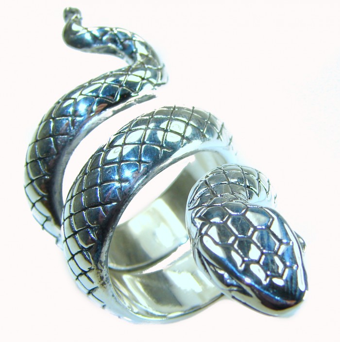 Large Boa Snake .925 Sterling Silver handcrafted Statement Ring size 7 1/2