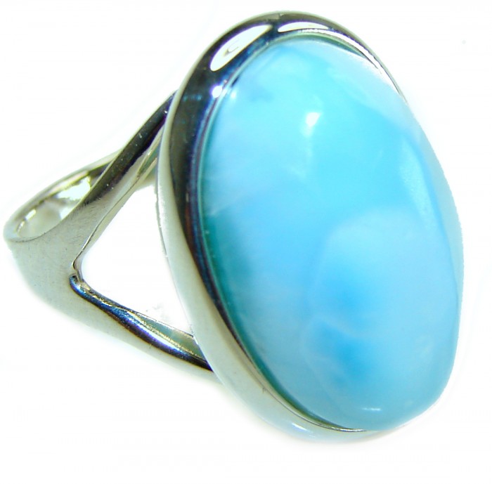 Precious natural Blue Larimar .925 Sterling Silver handmade ring size 6 1/4