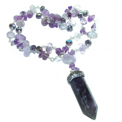 A Stone of Peace authentic rough Amethyst .925 Sterling Silver 65 grams handmade Bohemian Style necklace